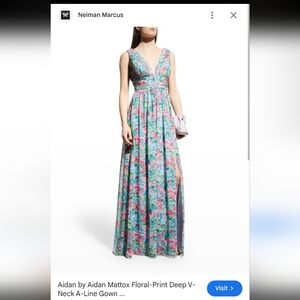 Aidan Mattox Floral Maxi Dress in Blue and Pink